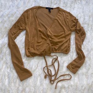 Tan Long Sleeve Wrap Around Crop Top